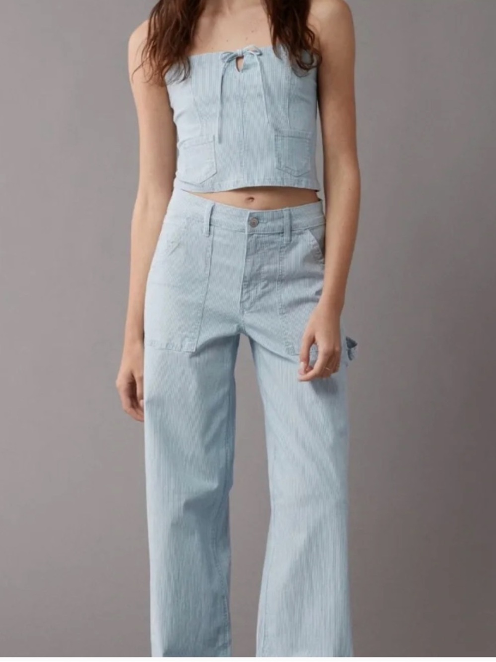 NWT American Eagle Outfitters Blue Striped Denim Wide-Leg Utility Pants. Size 2
